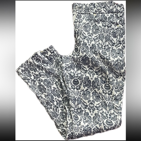 Damask Print Jen 7 Skinny Jeans Navy Cream Sz 6 $259 Ret - Picture 2 of 7